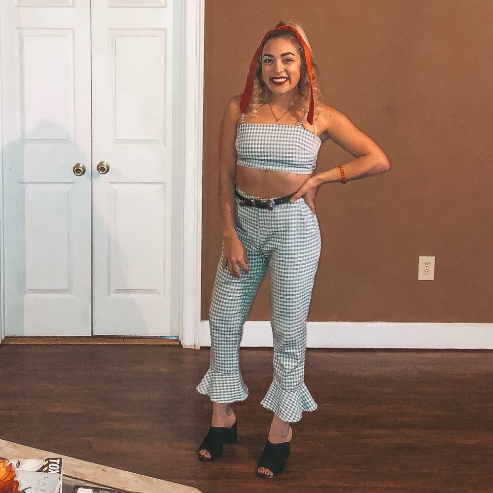 Two piece gingham pant set